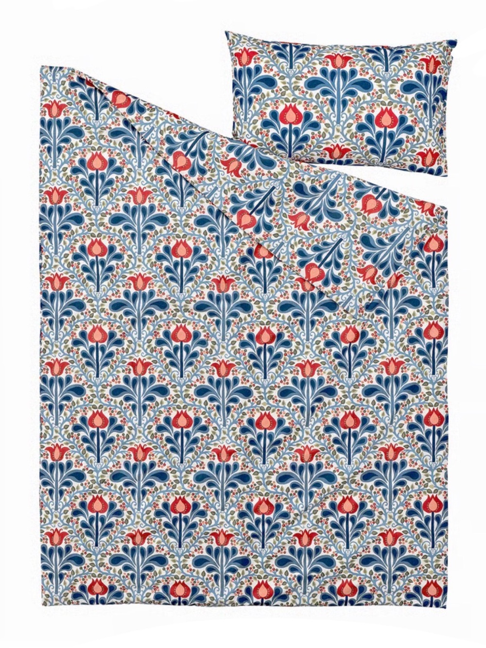 Floral Medallion Cotton Duvet Cover Set - Blue & Red